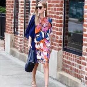 Anthropologie Maeve Vero Floral Color Block Silk Dress